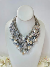 Load image into Gallery viewer, RIYA- Gray and White Pearl Beaded Bib Necklace
