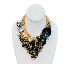 Load image into Gallery viewer, Black Multi color Bib Necklace, Black Bib Necklace, Black Statement Necklace
