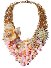Load image into Gallery viewer, Pink Multi color Necklace, Bib Necklace, Pink and Pearl Necklace, Bridal Necklace
