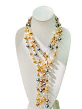 Load image into Gallery viewer, Gray and Gold Beaded Necklace, Pearl Necklace, Gray and Gold Fringe Necklace
