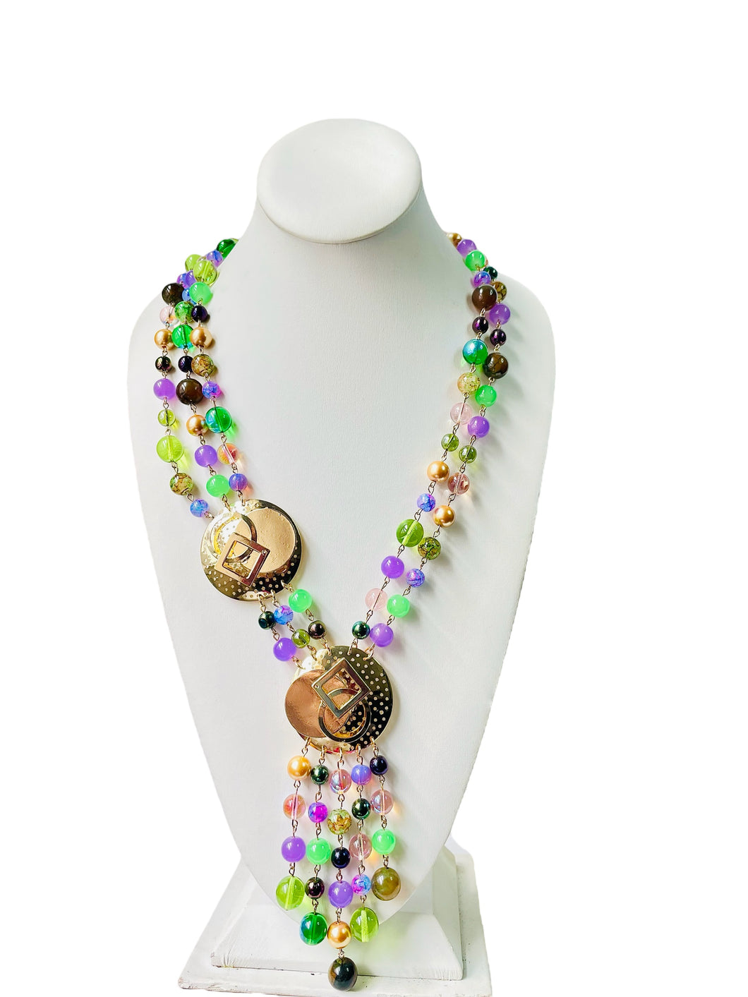 Purple and Green Fringe Necklace, Purple Multi color Fringe Necklace
